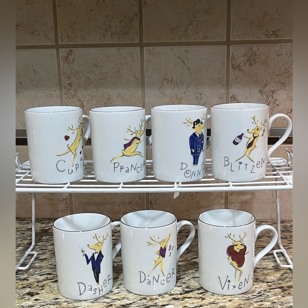 Pottery Barn Reindeer Ceramic Mug ONE SET OF 7, MADE IN JAPAN